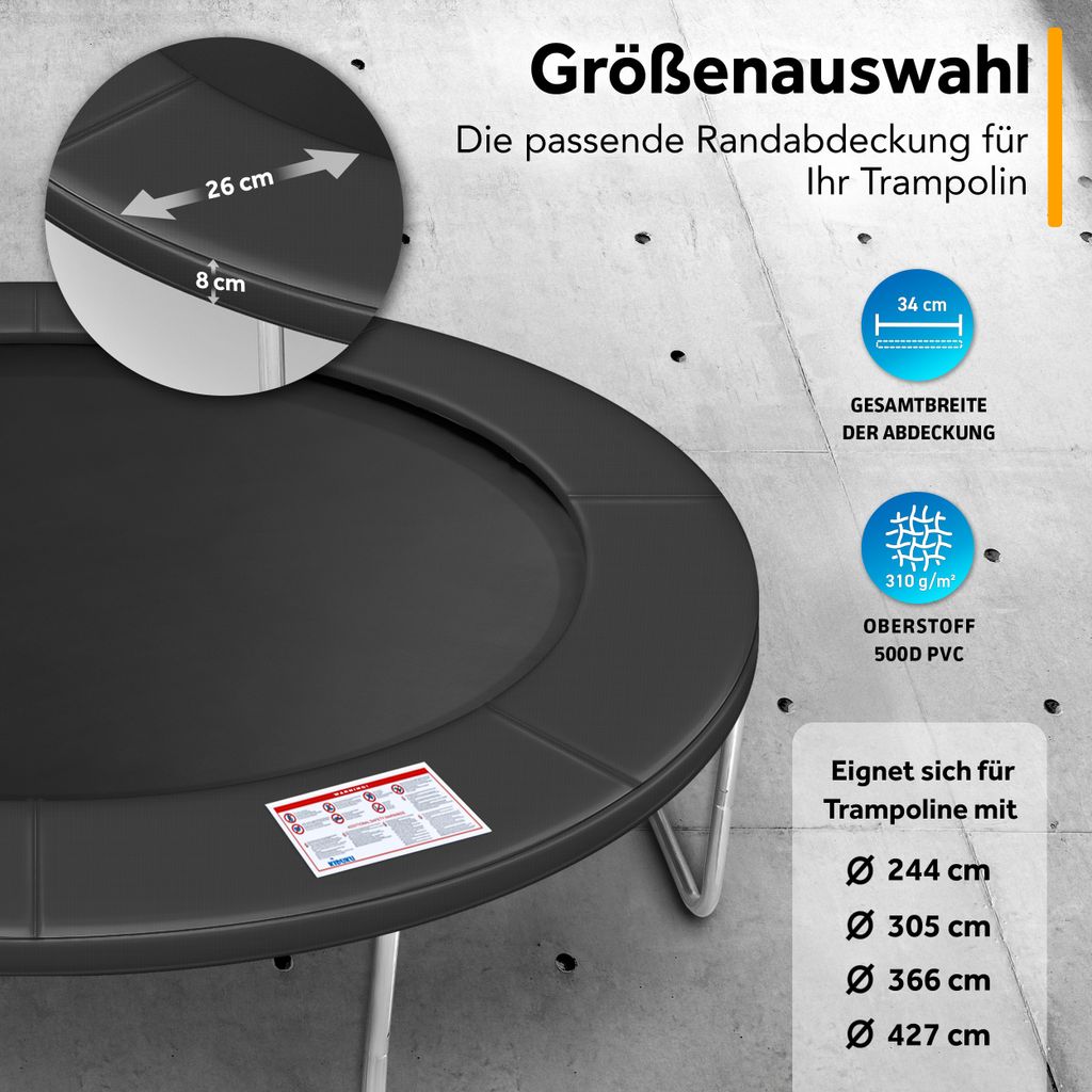 Randschutz Federabdeckung Polsterung Trampolin 305 Cm Trampolin Randabdeckung & Federschutz - Gepolsterter Schutz Für Trampoline Von 305 Bis 366 Cm Durchmesser Trampolin Ersatzteile