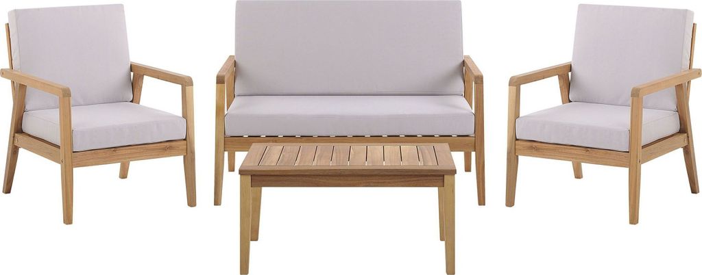 BELIANI Loungeset Braun/Grau Akazienholz und Polyester 4-teilig Sofa 2 Sessel mit Auflagen und Couchtisch Outdoor Indoor Terrasse Garten Möbel