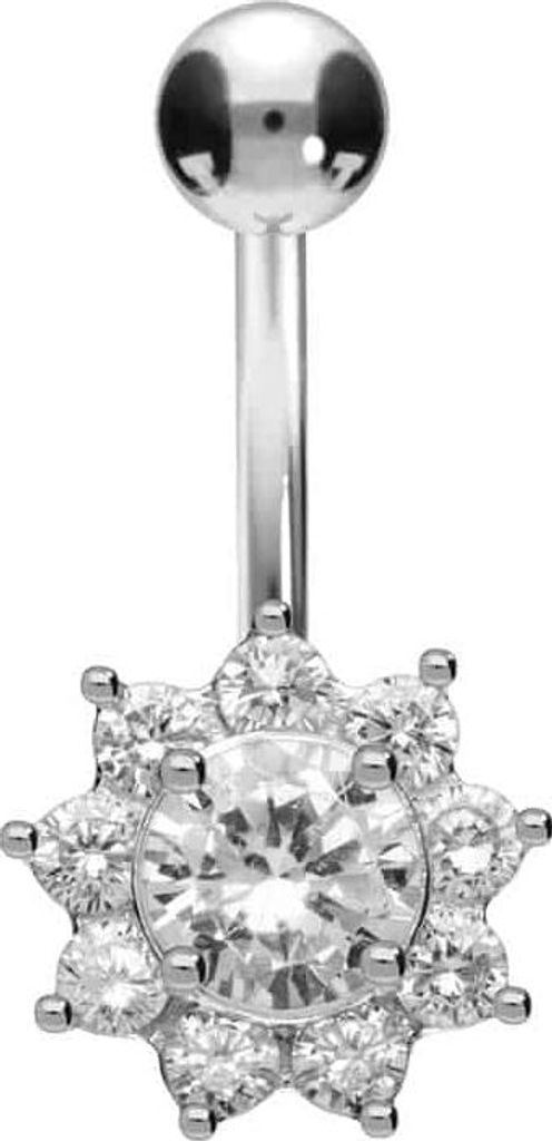 Bauchnabelpiercing Titan Bananabell mit 925er Silber-Design KRISTALLBLUME