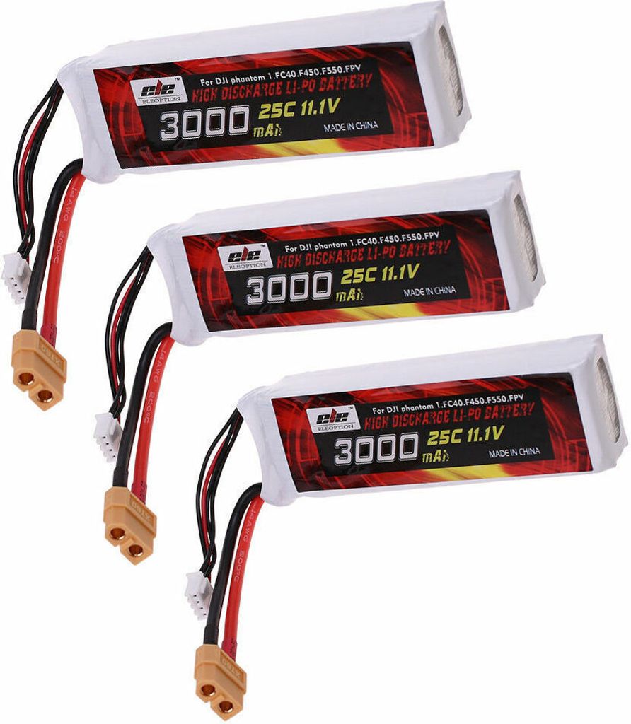 3er Pack 3000mAh 11.1V Li-Po Akku 25C XT60 Stecker für DJI Produktbild 