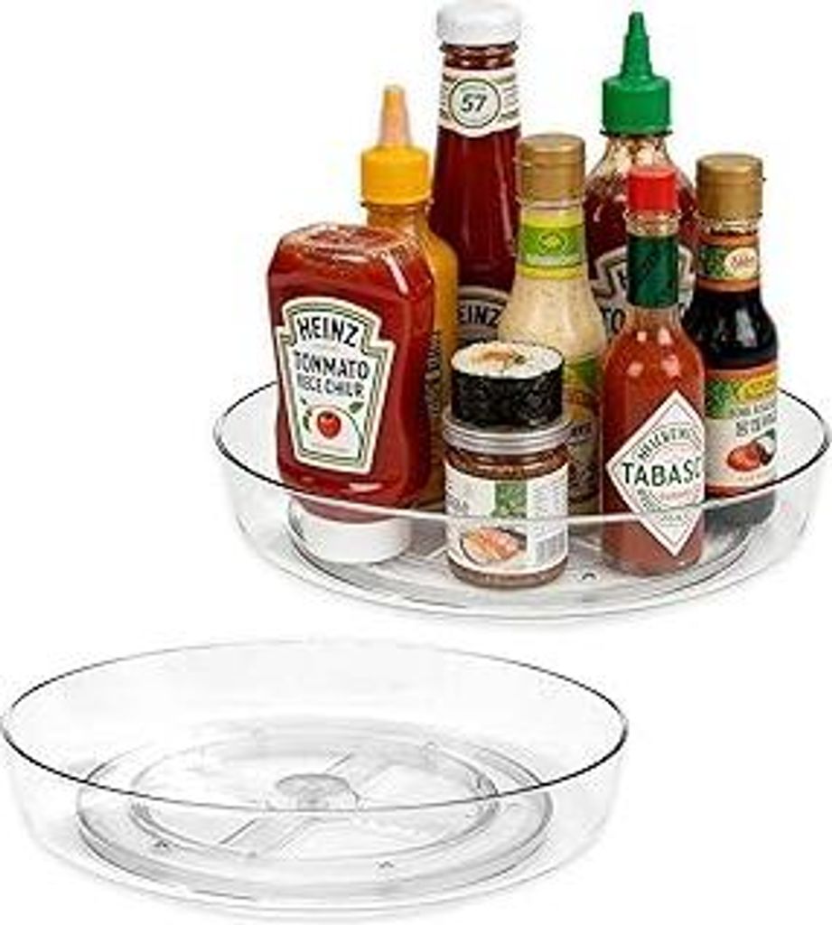 Drehteller Organizer, 2 Stück Kühlschrank Organizer 25cm Drehteller Küche, für Gewürz Speisekammer Schrank Badezimmer Kommode.(Transparent)