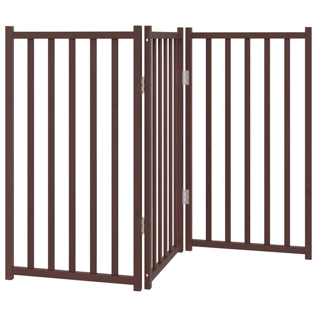 Barrière pour chien 3 volets pliable en sapin massif chêne brun 150 cm