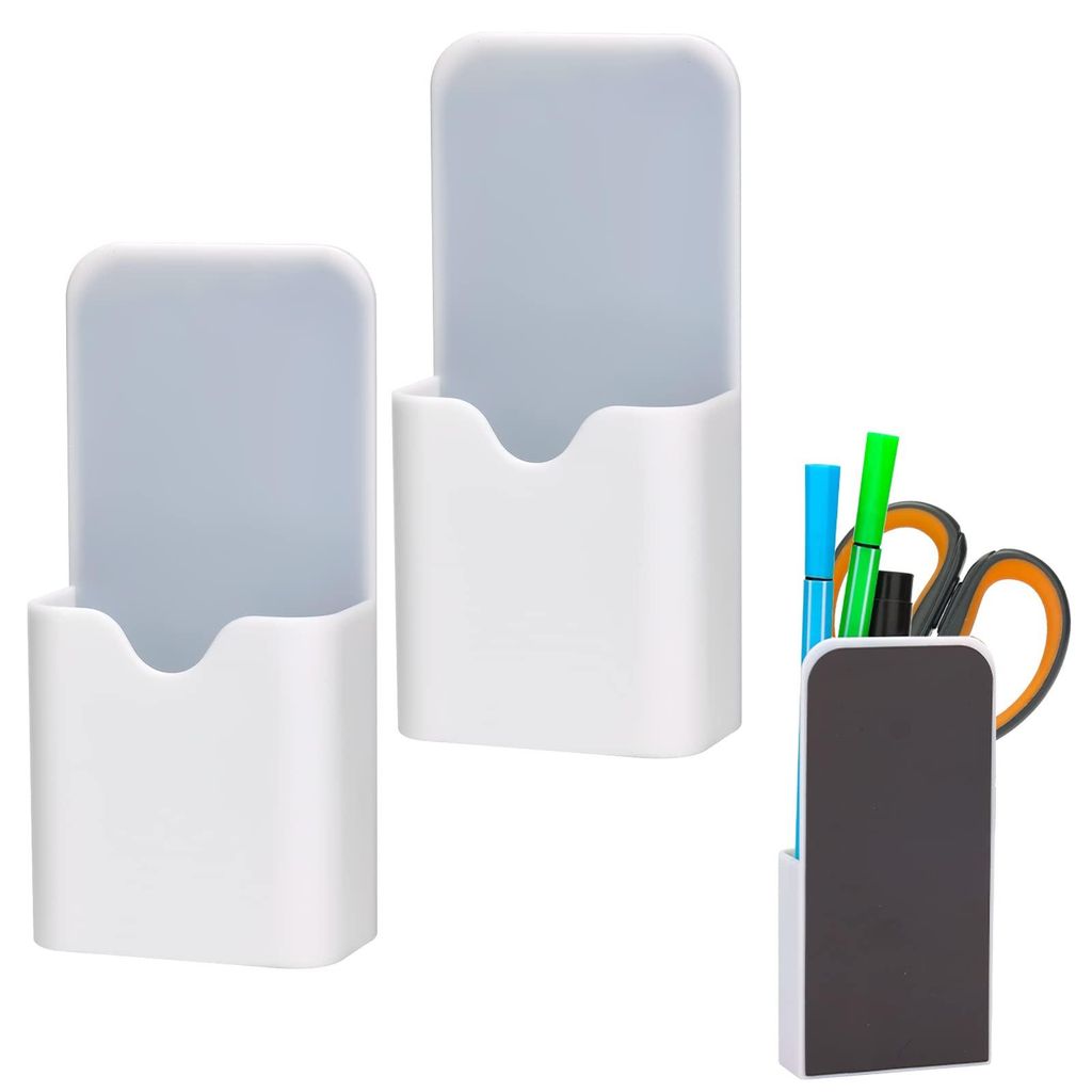 2 magnetische Stifthalter, magnetische Markerhalter, Stiftablagen für Kühlschrank, Whiteboard, Spind (weiß)