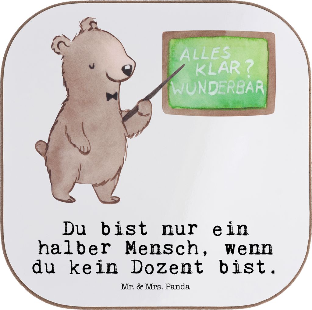 Mr. & Mrs. Panda Tischuntersetzer Dozent Herz - Weiß - Geschenk, Untersetzer für Gläser, Professor, Flaschenuntersetzer, Tassen, Universität, g...
