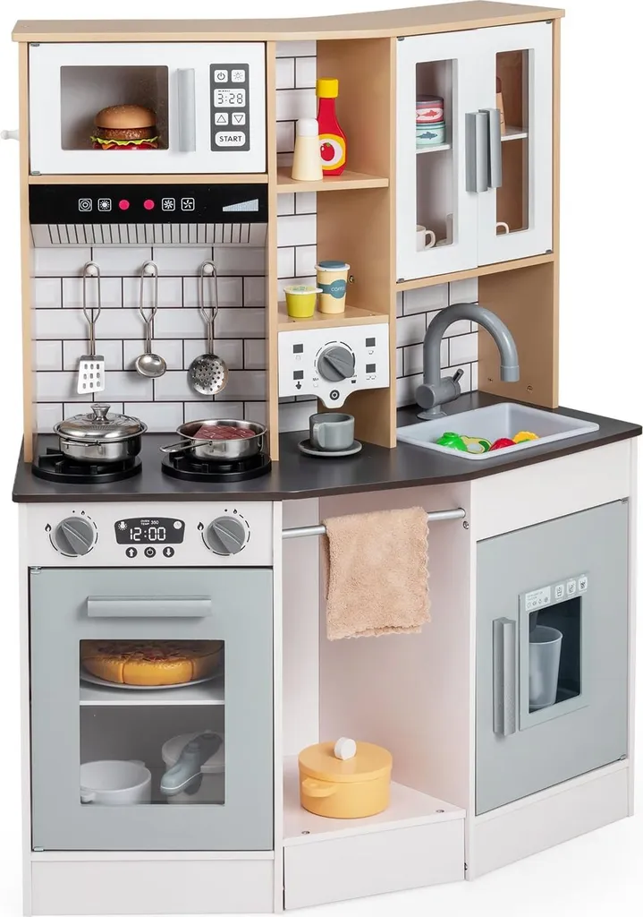 Grande cuisine en bois pour enfant avec sons, lumières et glaçons