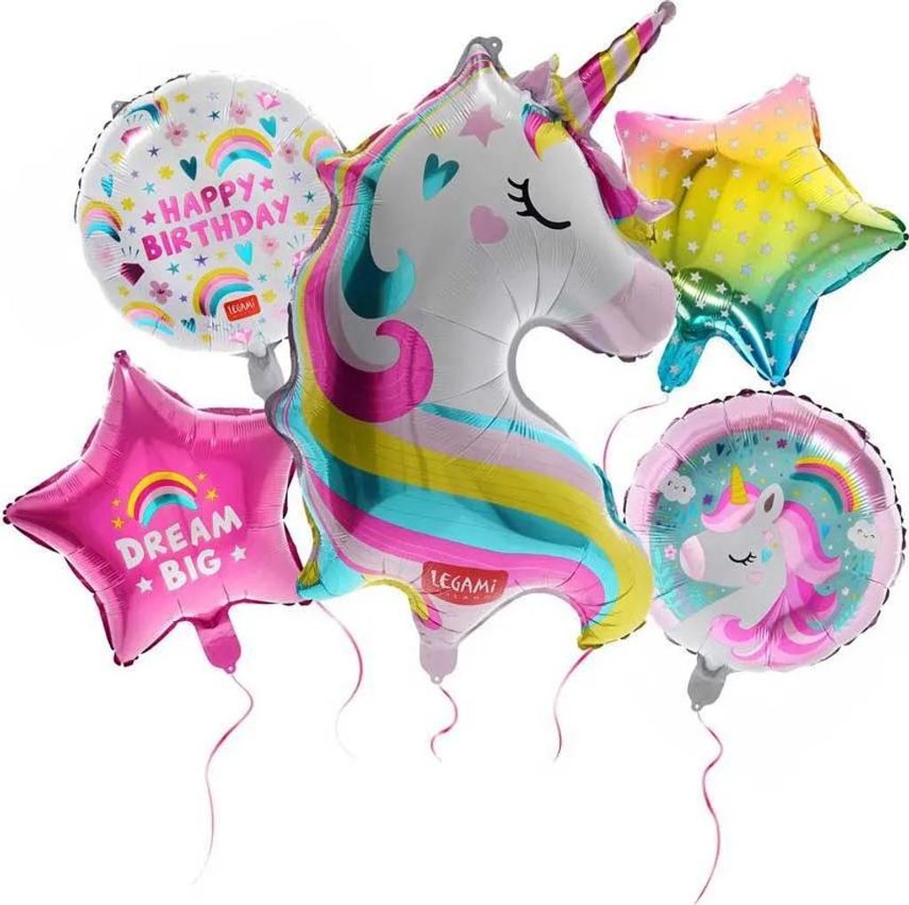 Let's Party! - 5 Birthday Party Balloons - Unicorn