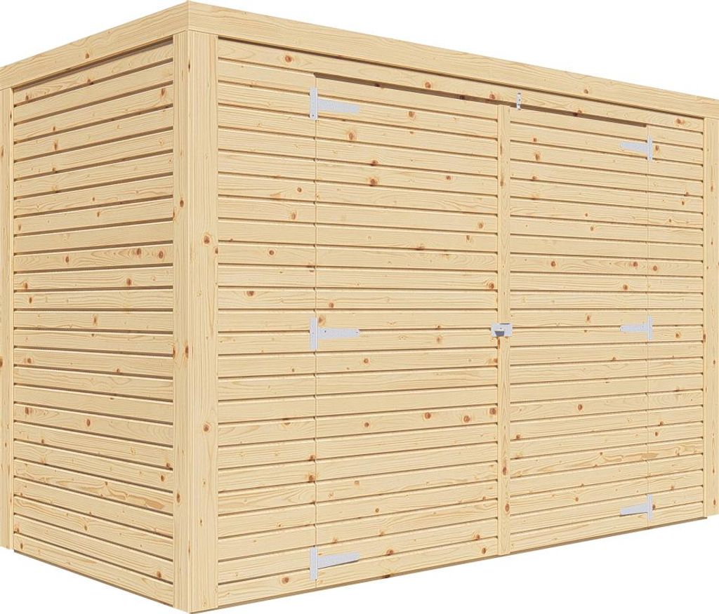 WOODTEX Naturbelassen Bikebox Geräteschrank Velo Rhombusprofil 18 Mm Fichtenholz, Sicherheitsüberfall, Elementbauweise, Einfache Montage, Gartenh...