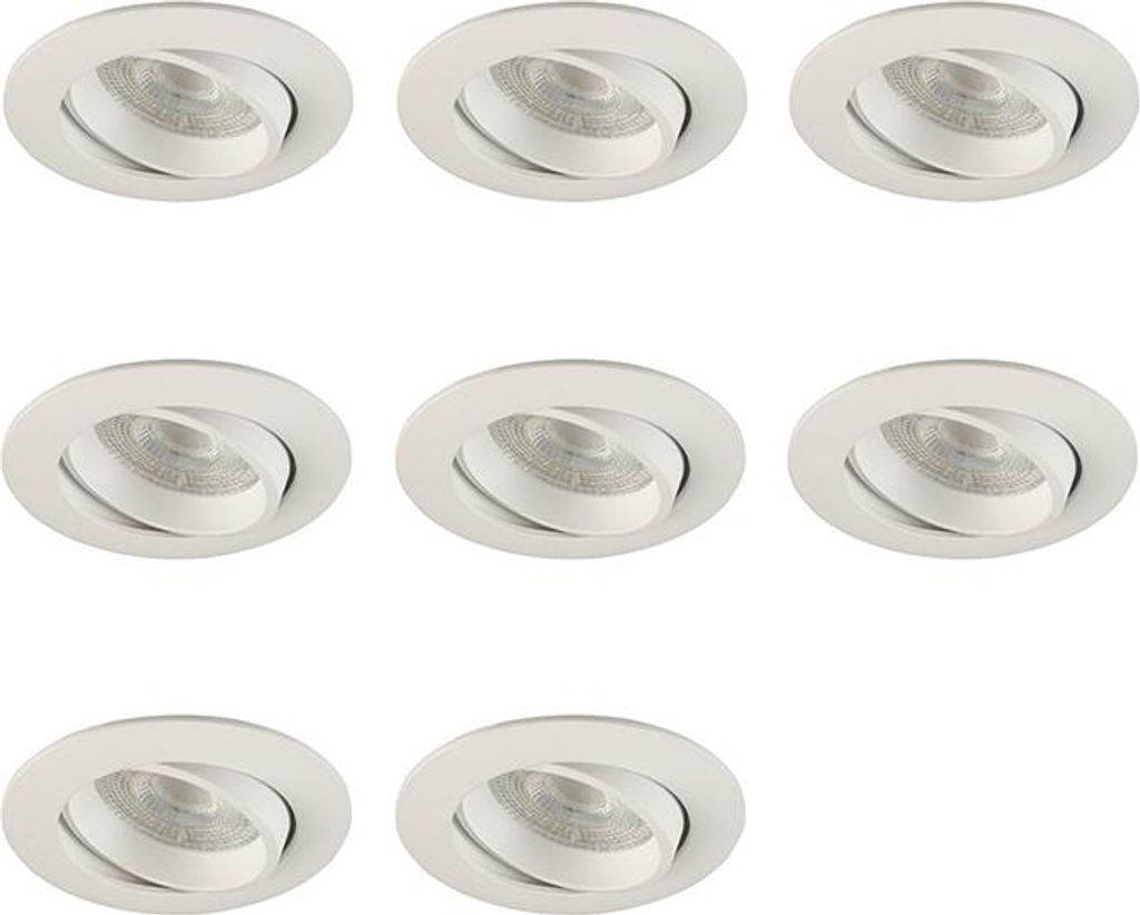 8-er Set Lybardo LED-Einbauleuchte - Einbauleuchte Costa - Kippbar - Rund - Mattweiß