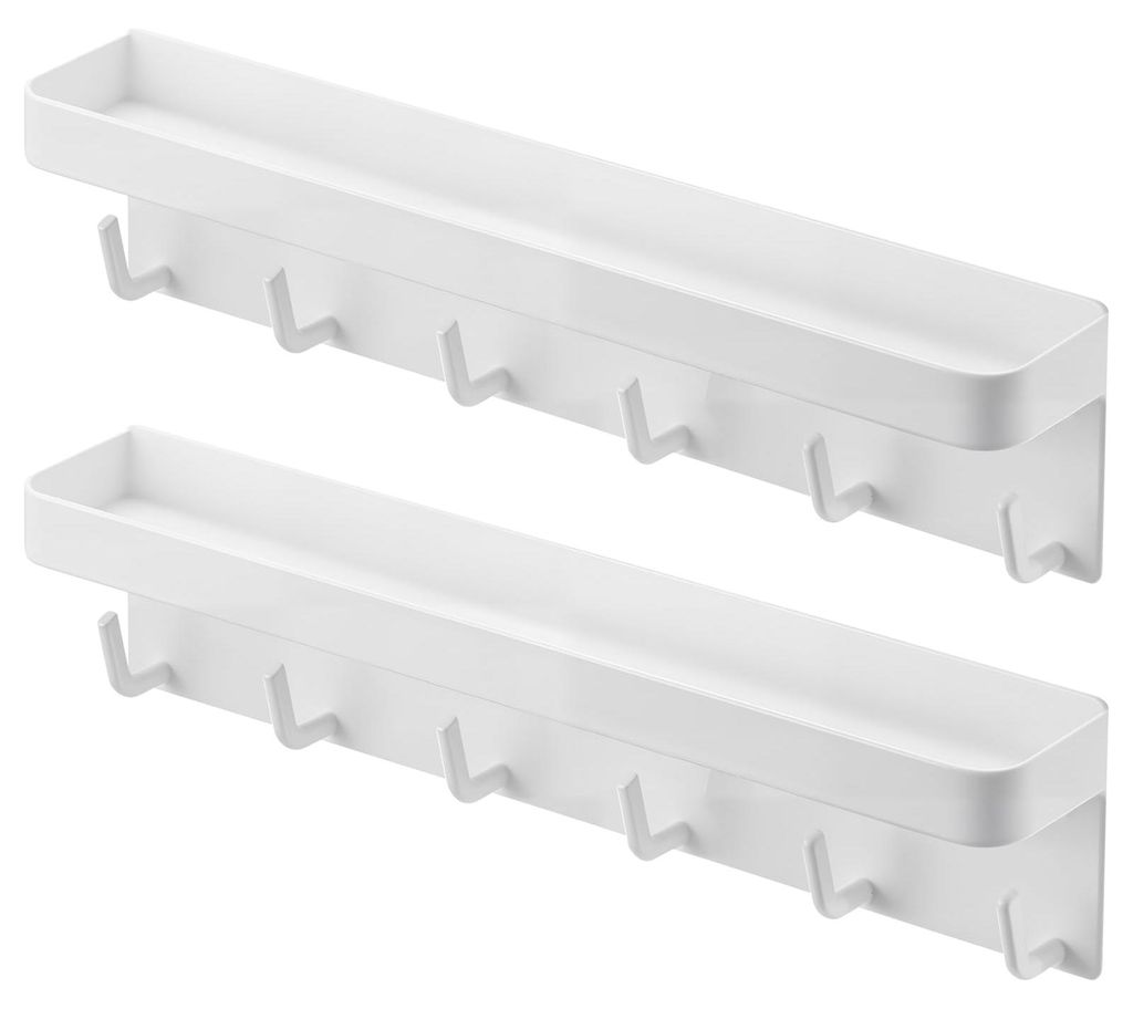 Schlüsselbrett mit Ablage, 6 Haken, selbstklebend, magnetisch, weiß, 2 Stück
