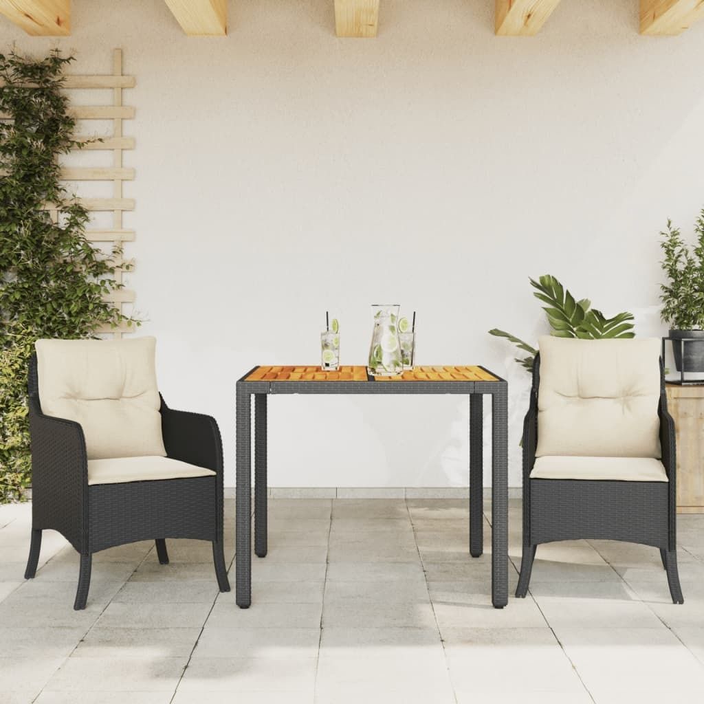 "Rabatt" 3-tlg. Garten-Essgruppe - mit tishe & Stuhl - mit Kissen Schwarz Poly Rattan - Lounge-Dining set CC9391