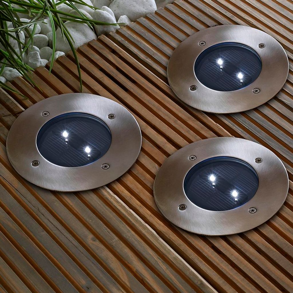 MeLiTec 3er-Set Solar-Bodeneinbauleuchte SEL03, rund, überrollbar bis 1250 kg, für Parkplätze geeignet, Leuchtdauer bis 8 Stunden, Dämmerungsse...