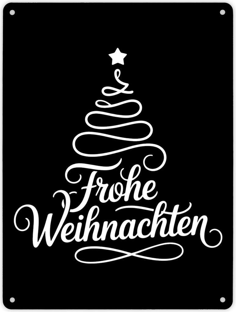 Minimalistischer Weihnachtsbaum Frohe Weihnachten Metallschild XL in 21x28 cm