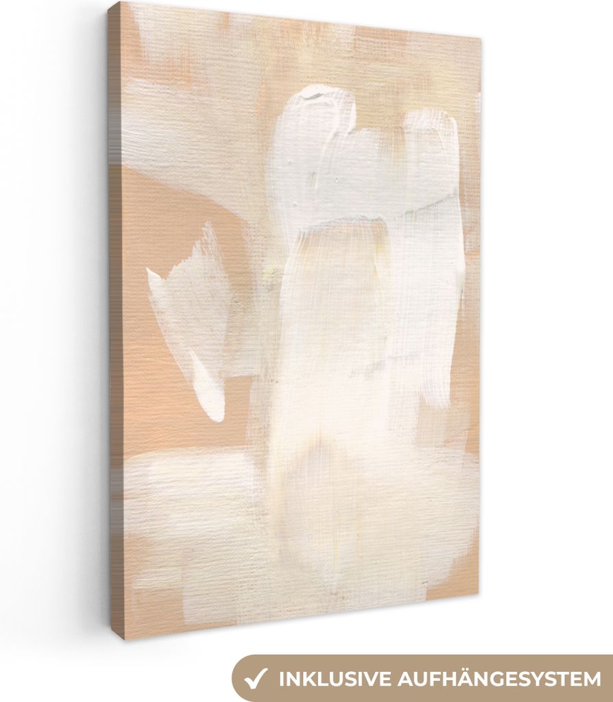MuchoWow - Leinwandbilder - Kunst - Weiß - Beige - Modern, Wandbild, Wanddeko Bilder Wohnzimmer, 20x30 cm