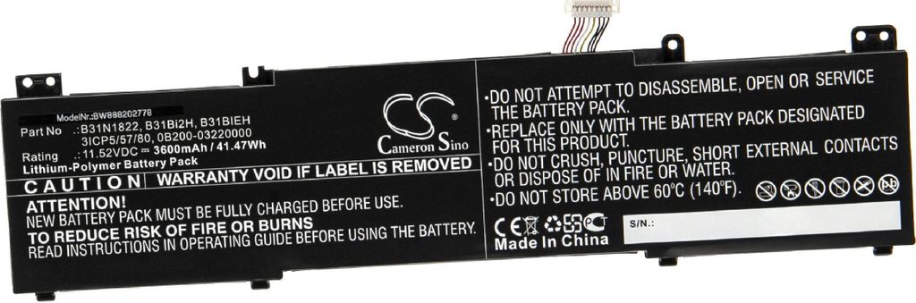 vhbw Akku kompatibel mit Asus ZenBook Flip 14 UM462DA-AI049T, Flip 14 UM462DA-AI048T, Flip 14 UM462DA-AI047T Notebook (3600 mAh, 11,52 V, Li-Polymer)