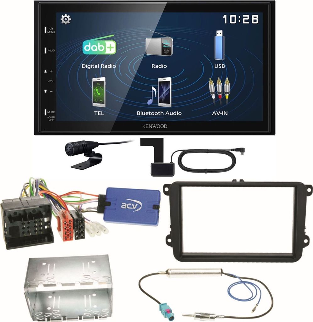 Kenwood DMX129DAB DAB+ Bluetooth USB Einbauset für Golf 5 6 Passat 3C B7 Touran