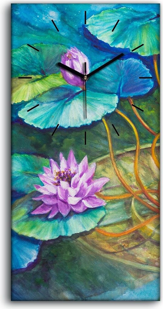 Wandbild Leinwand Bilder mit Uhr Quarz 30x60 Seerosen bei Giverny Monet - schwarze Hände