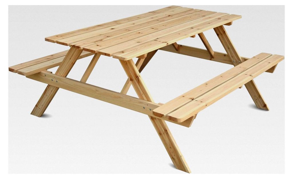 Picknickbank aus Holz I Sitzbank mit Tisch für den Außenbereich I Massivholz Picknicktisch Gartenmöbel I Naturholz Sitzgruppe mit Bänken I Für...