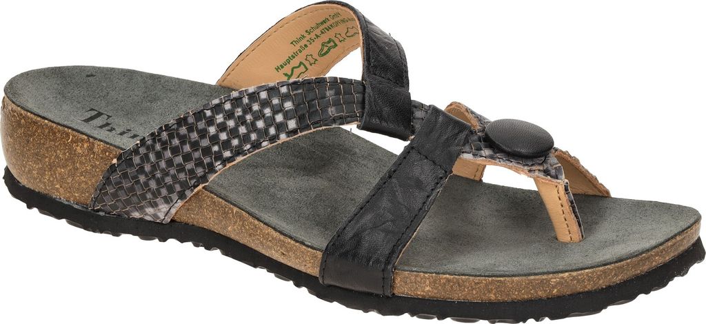 Think JULIA Damen Pantoletten - Zehentrenner Pantolette schwarz Freizeit NEU