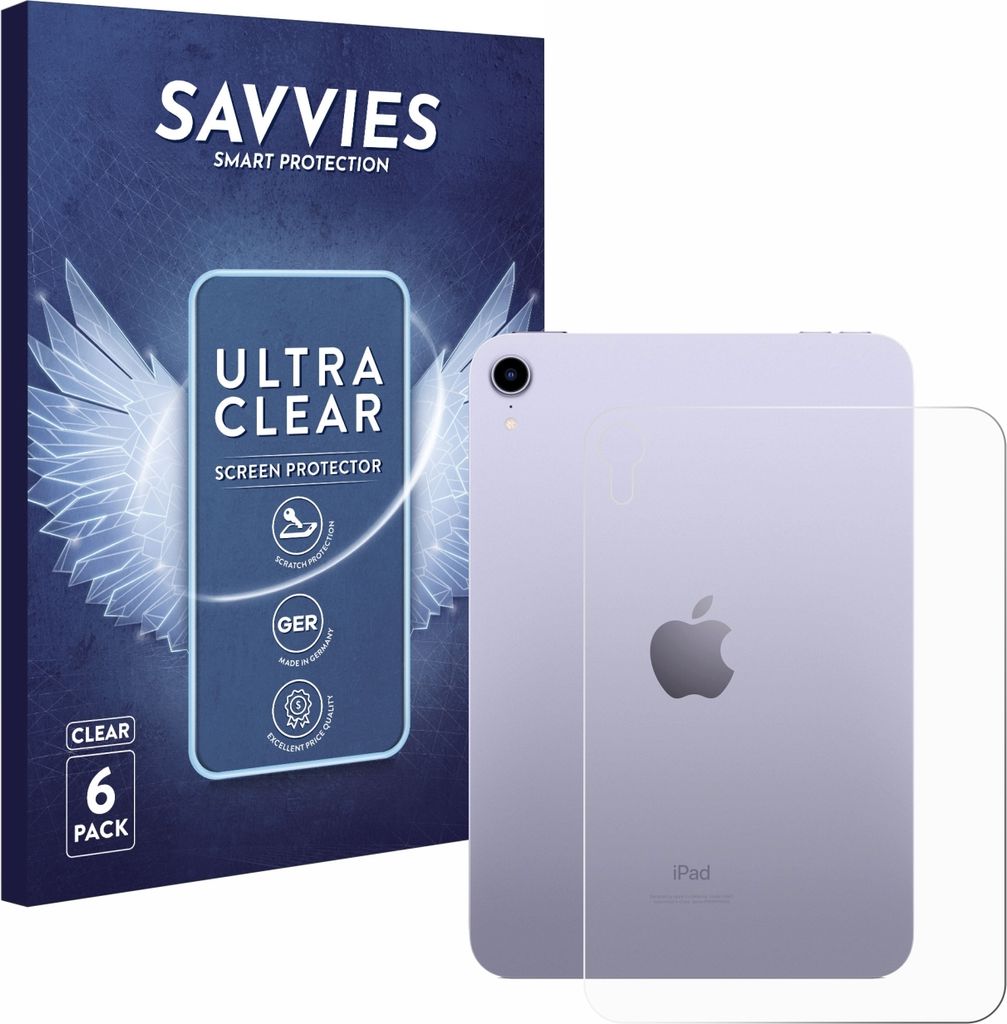 6x Für Apple iPad Mini 7 2024 (Rückseite) Schutzfolie Savvies Displayschutz Display Schutz Folie Klar Transparent