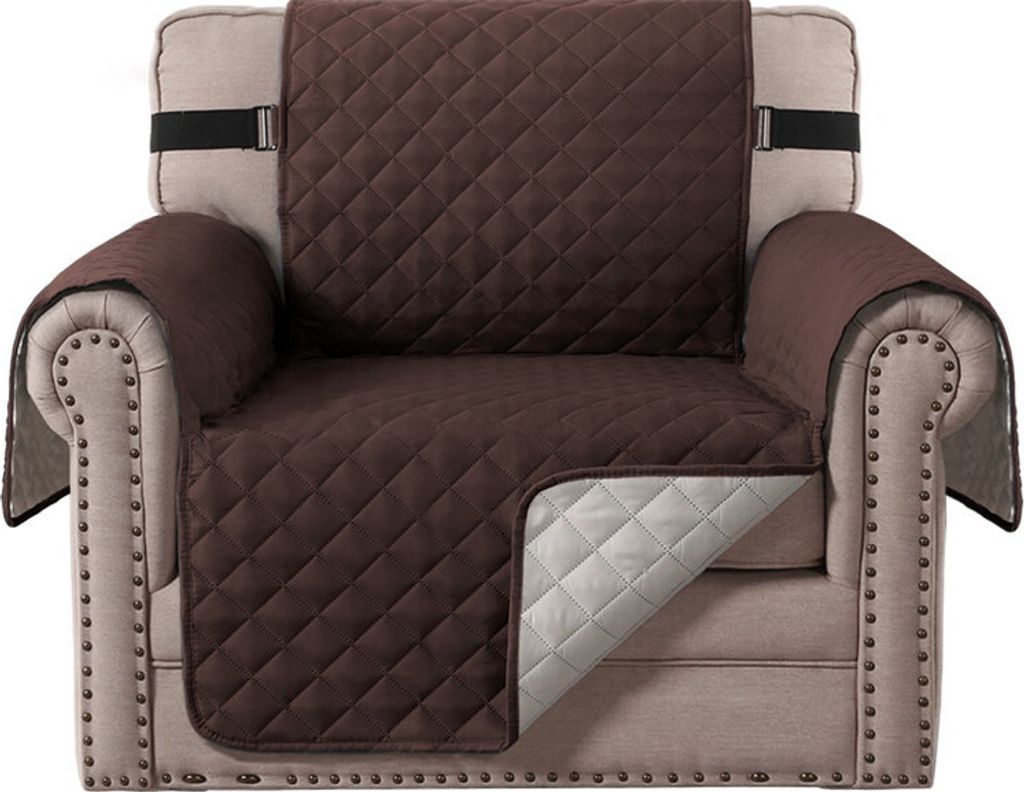 (1-Sitzer, Braun) wasserabweisend Sofabezug, rutschfester Couchbezug mit elastischem Riemen, Sesselbezug, weicher, gesteppter Sitz für Hunde und H...