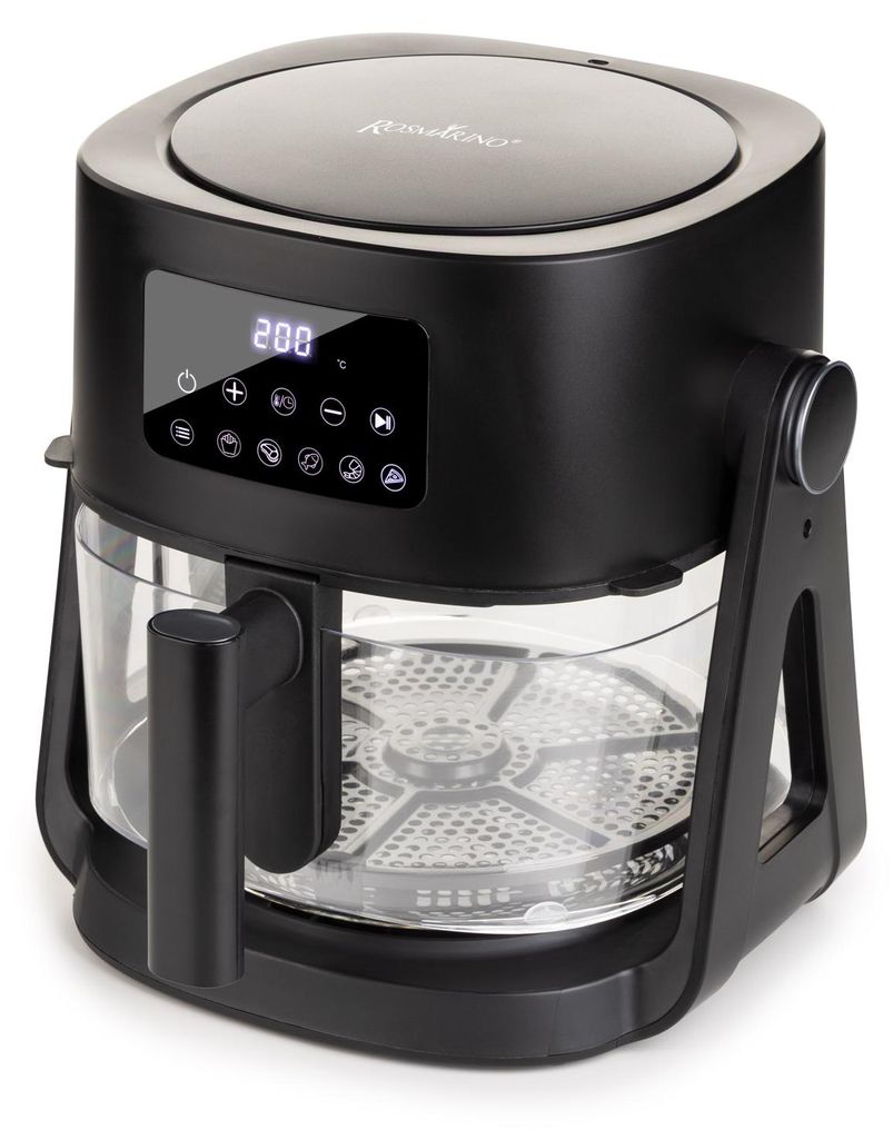 Wendbare Glas-Heißluftfritteuse 3-in-1 Rosmarino Airfryer Rotate&Grill 360° – 4.5 L + 2.5 L
