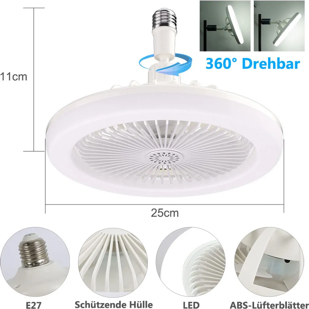 Ventilatore Smart da Soffitto E27 Grigio - Luce 30W Dimmerabile LED - 7