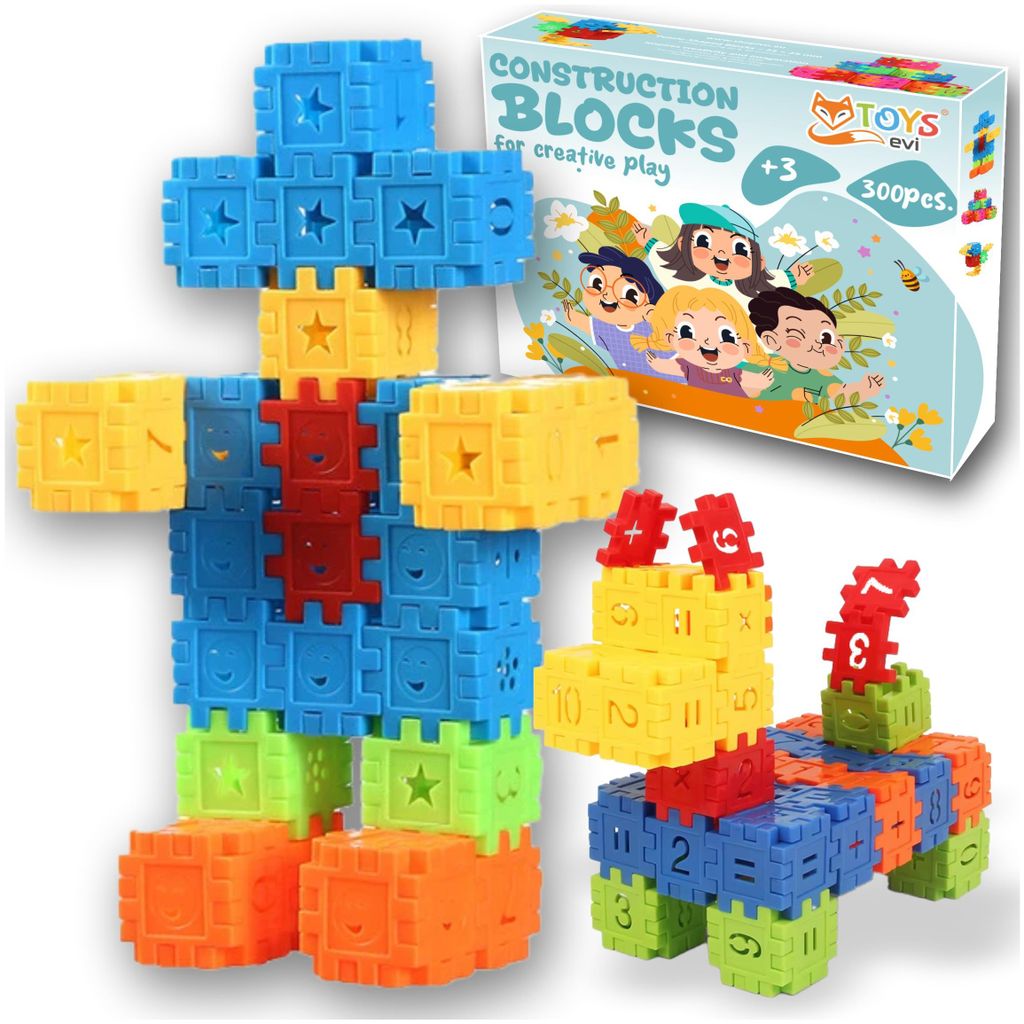Waffelbausteine Mega Set 300 Teile, Lernspielzeug für Kinder ab 3 Jahre, Konstruktionsspielzeug Puzzle Bunte Bausteine Motorik Spielzeug, EVI TOYS