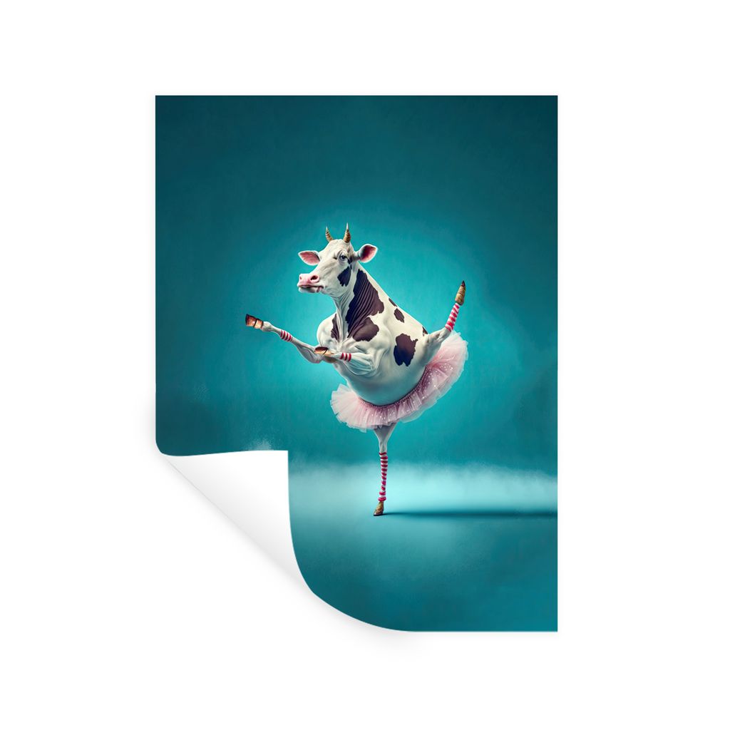 MuchoWow Wandtattoo Wandsticker Wandaufkleber Kuh - Ballett - Porträt - Blau - Tiere - Kind 60x80 cm Selbstklebend und Repositionierbar - Reposi...