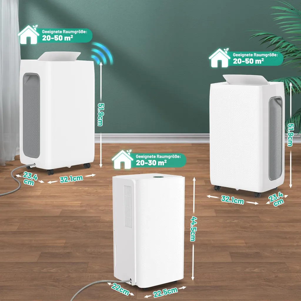 Bettizia deumidificatore elettrico 16L/24h, deumidificatore per ambienti con display a LED, timer - contro l'umidità, asciugatura del bucato, sbrinamento, autospegnimento, tubo di scarico, dimensioni ambiente circa 25 m² - 2
