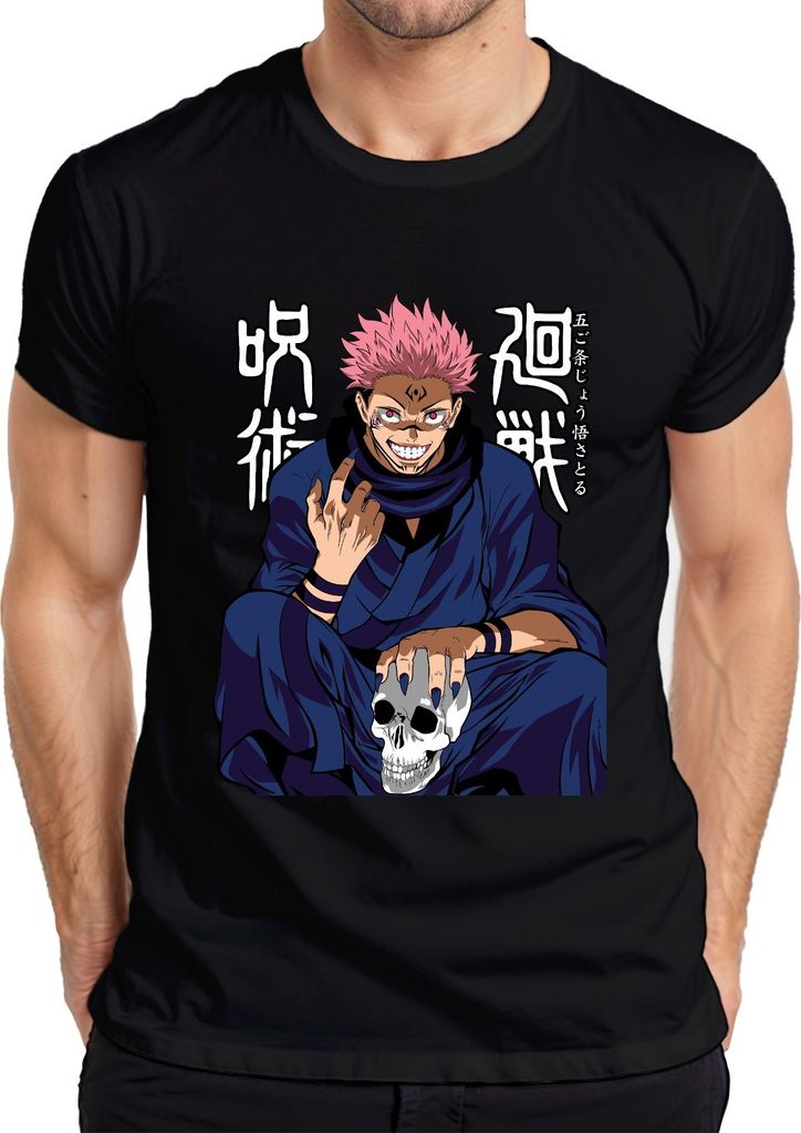Sukuna Jujutsu Kaisen Dämon Totenkopf Anime gruselig düster Herren T-Shirt, Schwarz, S