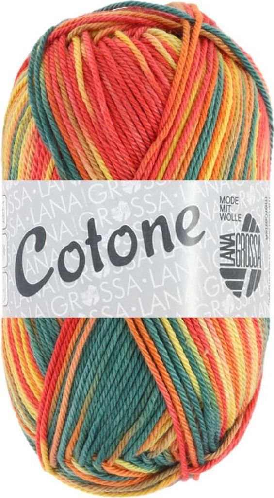 Lana Grossa Cotone Print 344 Dunkelgrün/Rost/Gelb/Rot 50g