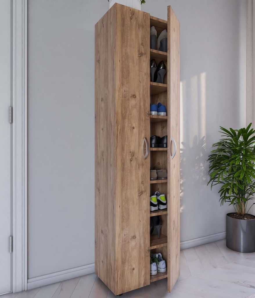 VCM Holz Schuhschrank | Maße: H. 173 x B. 49 x T. 30 cm | Allzweckschrank | 8 Fächer | 2 Drehtüren – Ulas