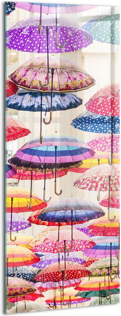 Designer Glasbild - Wandbild - Glas Bild - 50x125 cm - Bunte Regenschirme