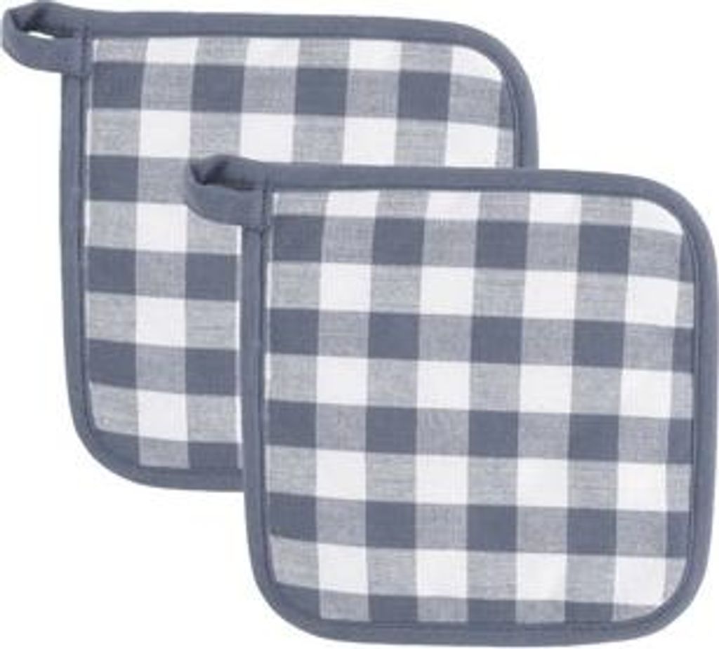 Tiseco Topflappen Set – Gingham Baumwolle – Retro Karo Design – 2 Stück – 20 x 20 cm – Blau