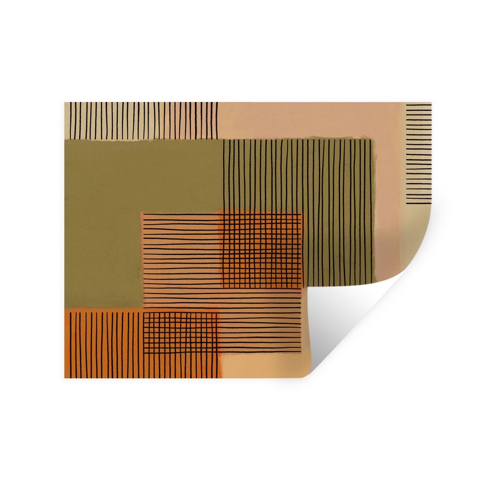 MuchoWow Wandtattoo Wandsticker Wandaufkleber Abstrakt - Linien - Würfel - Patchwork 40x30 cm Selbstklebend und Repositionierbar - Faltenfrei