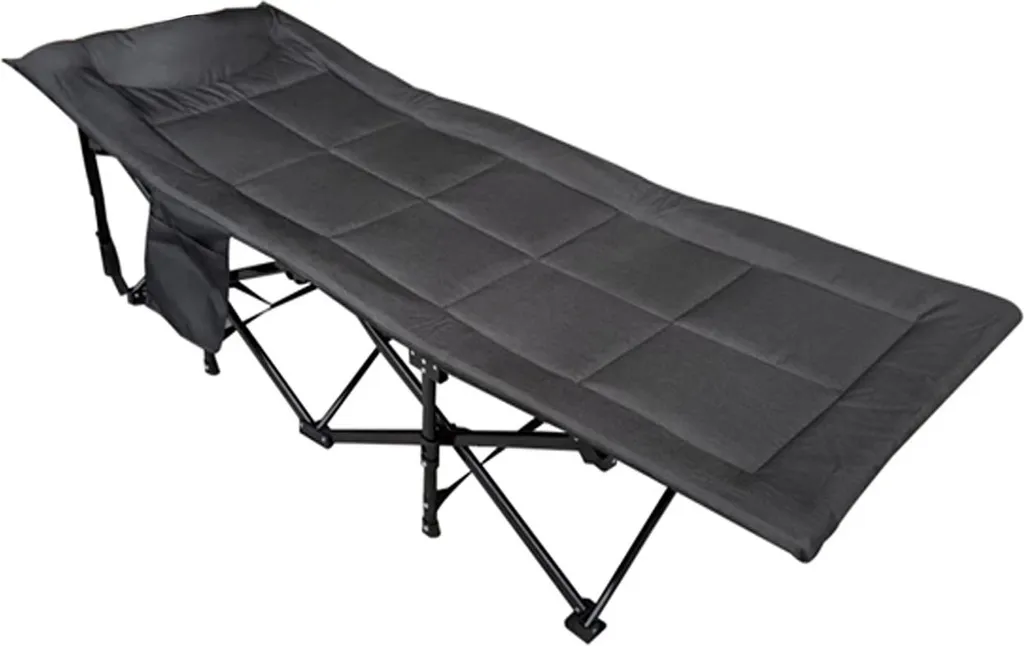 Lit de camp pliable 190x67x37cm rembourré pour camping et jardin Gris