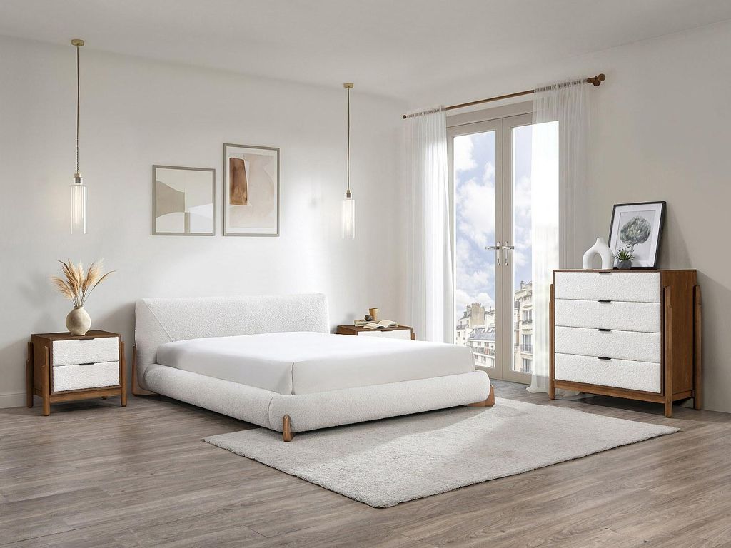 Bett 180 x 200 cm - Bukla - Weiß und Natur - GAMURA