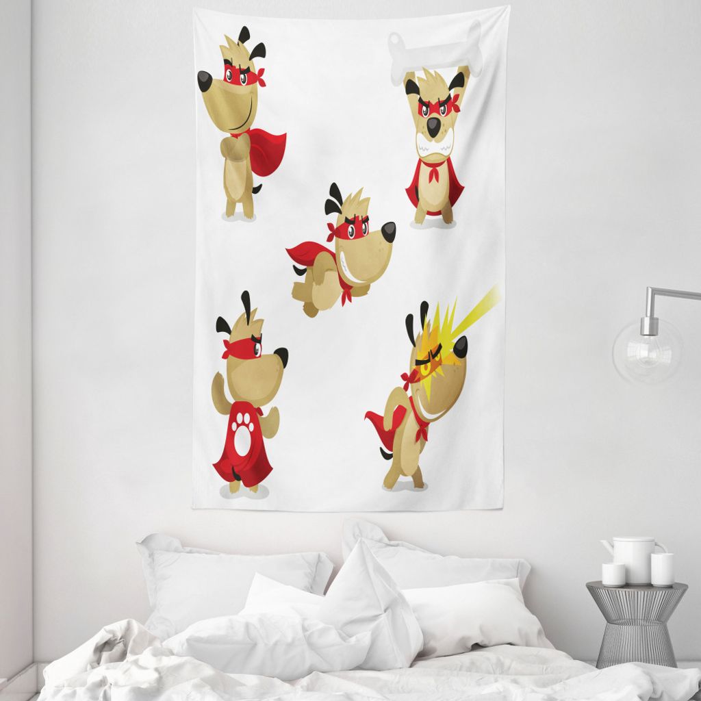 ABAKUHAUS Tier Wandteppich und Tagesdecke, Superheld-Welpen mit Paw aus Weiches Mikrofaser Stoff Waschbar ohne Verblassen Digitaldruck, 140 x 230 c...