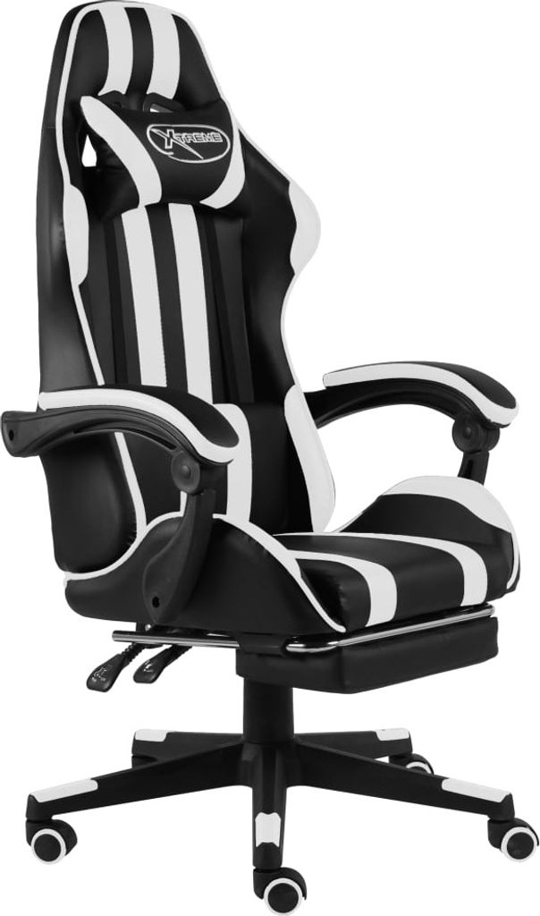 Gaming-Stuhl mit Fußstütze Schwarz und Weiß Kunstleder