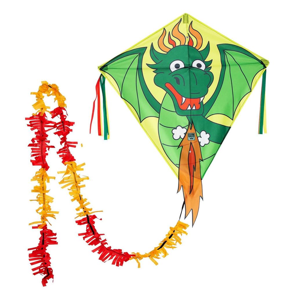 Wolkenstürmer Kinderdrachen Eddy Drache (gelb-grün), Einleinerdrachen mit Glasfasergestänge - flugfertig inkl. Schnur