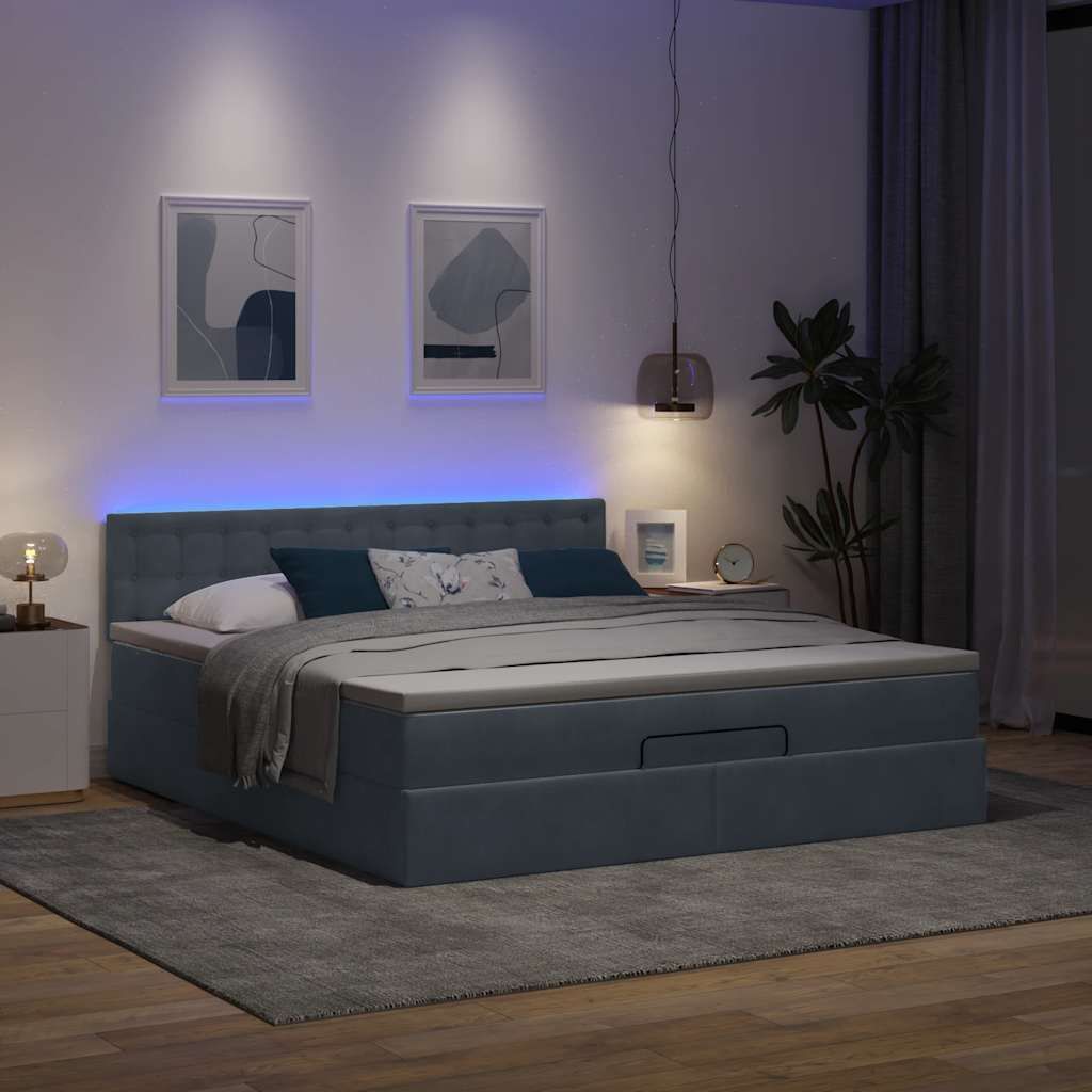 Möbel Ottoman-Bett mit Matratze & LEDs Dunkelgrau 180x200 cm Samt - Klassische Betten 3312783