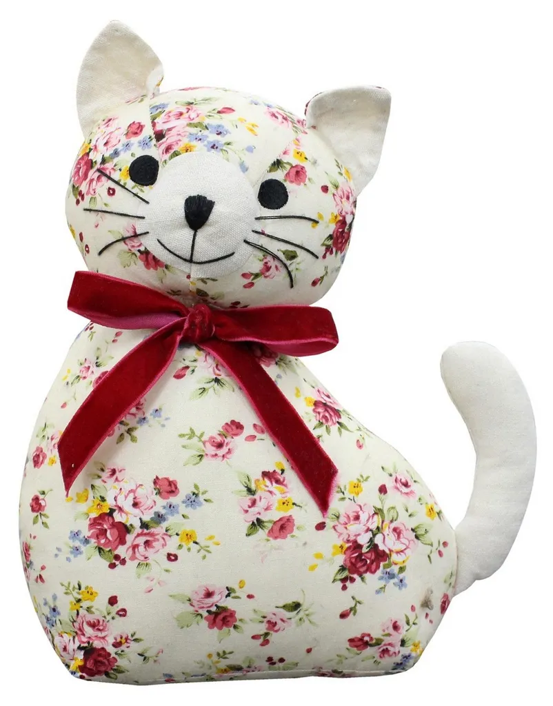 Butoir de Porte Chat 100% Coton Riva Floral Blanc Lesté Sable 1,5 kg
