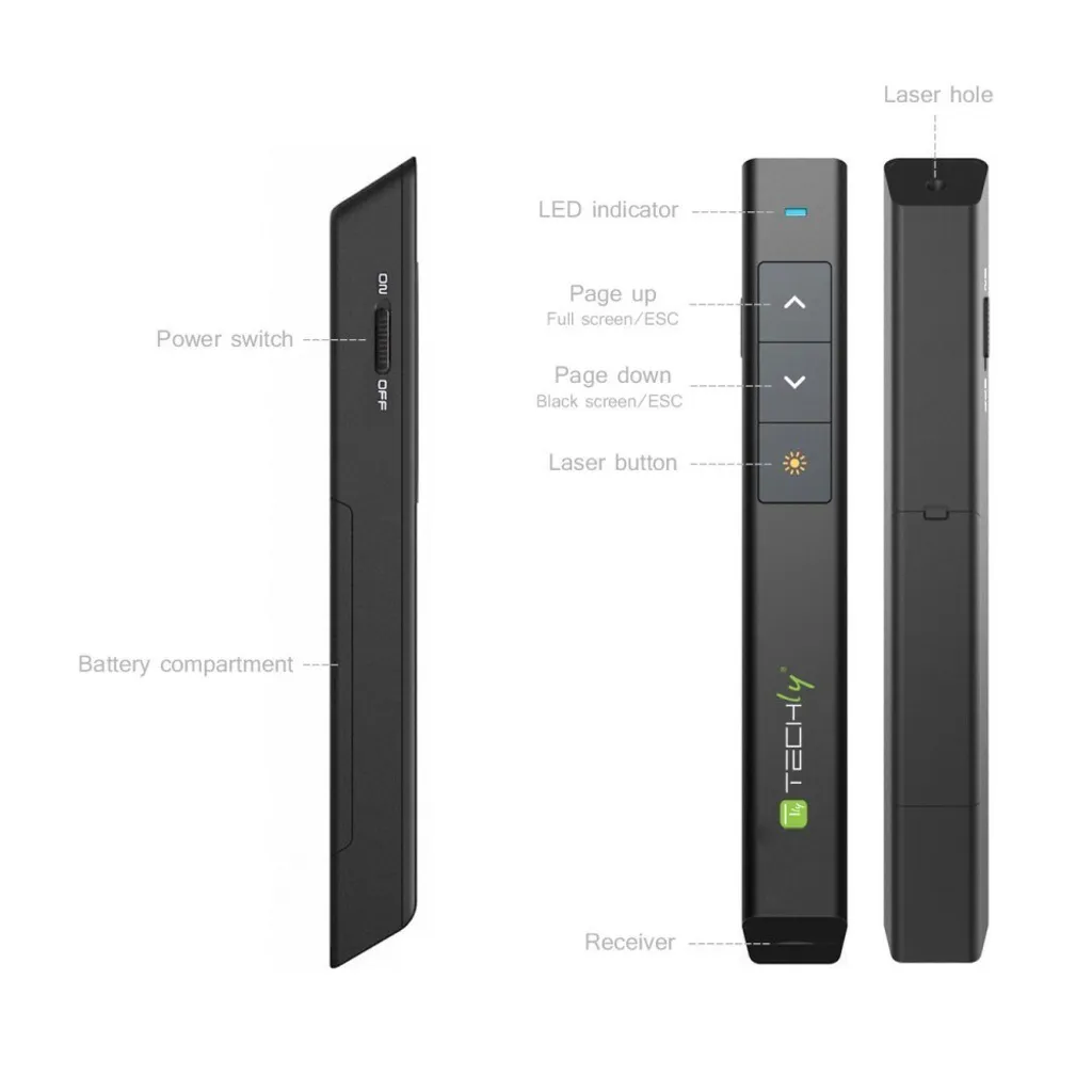 Télécommande de Présentation Sans Fil et Pointeur Laser Rouge Techly - 6