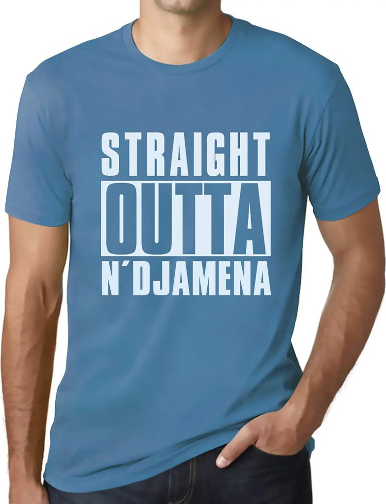 Herren Grafik T-Shirt Direkt aus N'Djamena – Straight Outta N'djamena – Öko-Verantwortlich Vintage Jahrgang Kurzarm Lustige Druck Geburtstag G...