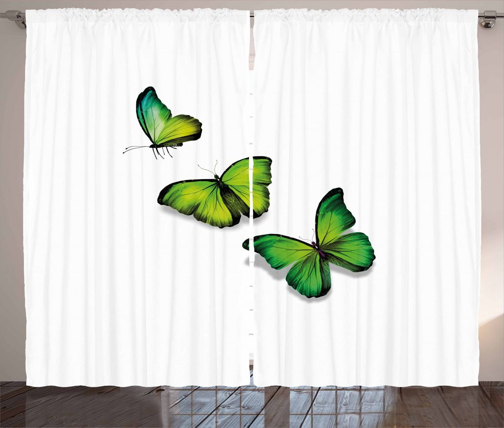 ABAKUHAUS Grün Rustikaler Gardine, Magischer Frühlings-Schmetterling, Schlafzimmer Kräuselband Vorhang mit Schlaufen und Haken, 280 x 225 cm, Li...