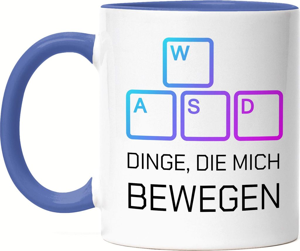 Dinge die mich bewegen WASD Tasse Blau – Lustiger Becher für Gamer und Nerds