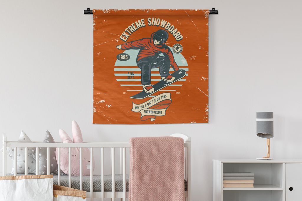 MuchoWow Wandteppich Wandbehang Snowboard - Kleidung - Winter - Retro 90x90 cm Tapisserie Dekoration Wandtuch - Wandaufhänger