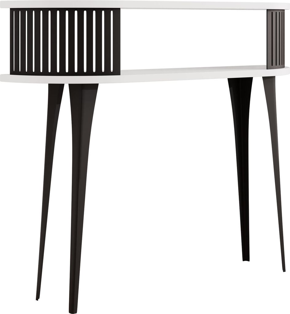MIRJAN24 Konsolentisch Roenni Oval, Elegant Wohnzimmer, Beine und Seiten aus Stahl (Farbe: Schwarz / Arktisches Weiß)