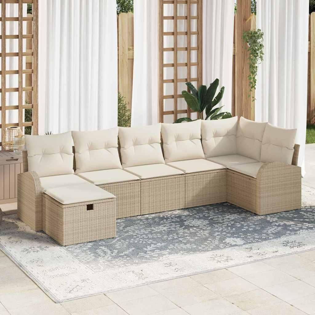 "2026 Promotion" Sofa Set mit Kissen - mit Speicher Beige und Creme Poly-Rattan - Gartensofas CC19517
