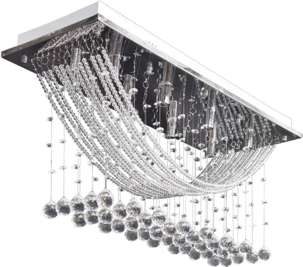 Luminaire Plafonnier Scintillant Blanc 8 Lampes G9 Design Perles de Verre